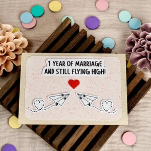 Jahrestag Karte Hochzeitstag 1 Jahr zusammen (Papier) - handgemacht - Klappkarte Jubiläumskarte, 1st Jubiläumskarte, Papierjubiläum