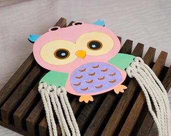 Porta mollette per capelli SVG a forma di gufo, in macramè, per intrecciare, lima laser, organizer per accessori per capelli, decorazione, cameretta dei bambini, molletta per capelli, idea regalo