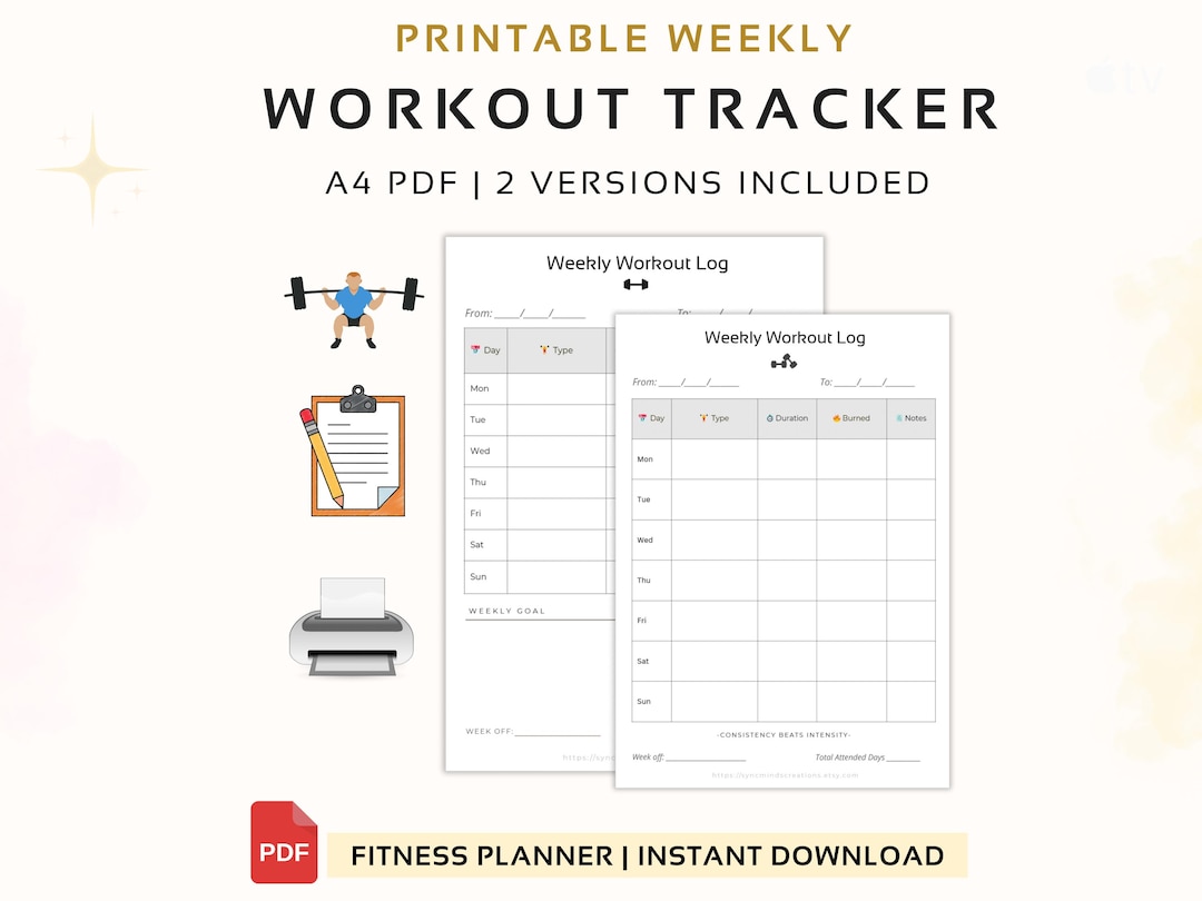 Weekly Workout Planner | Printable A4 PDF Tracker | Fitness Log With 2 ...