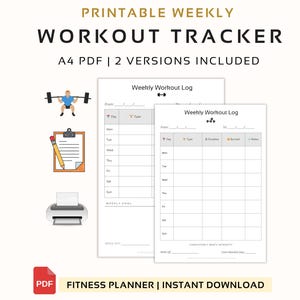 Weekly Workout Planner Printable, Workout Tracker, Exercise Planner, Workout Journal A4/8.5x11, Fitness Planner, Instant Download PDF