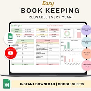 Easy Bookkeeping Template for Small Business, Income & Expense Tracker, Google Sheets 2026
