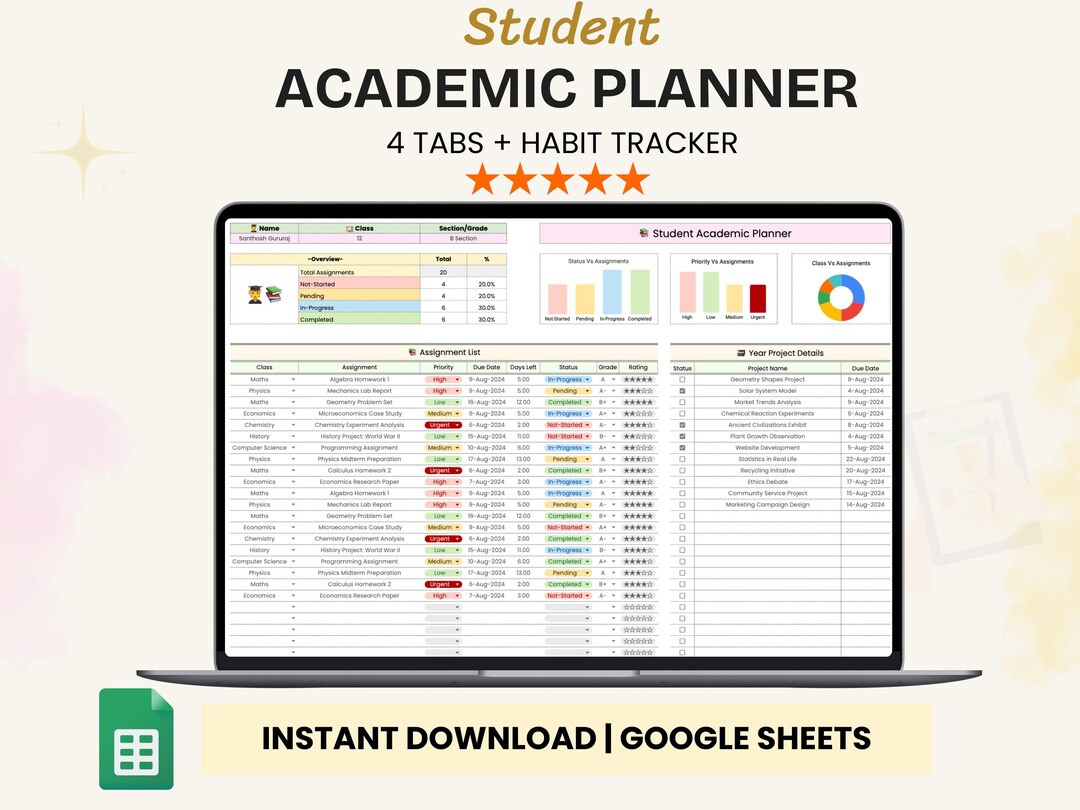 Academic Planner, Student Planner Back to School Printable 2024-2025 ...