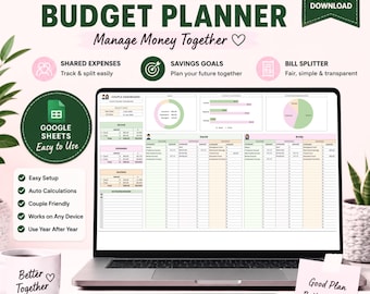 Couples Budget Spreadsheet Planner, Shared budget, Joint Finances, Family Budget, Bill Splitter Google Sheets
