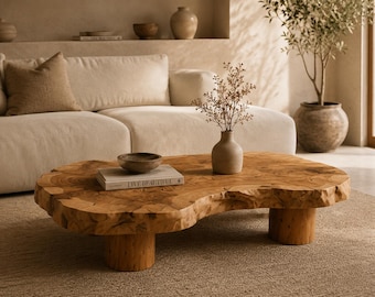 Live Edge Slice Table, Wabi Sabi Coffee Table, Irregular Rustic Table, Sculptural Low Table, Natural Wood Furniture