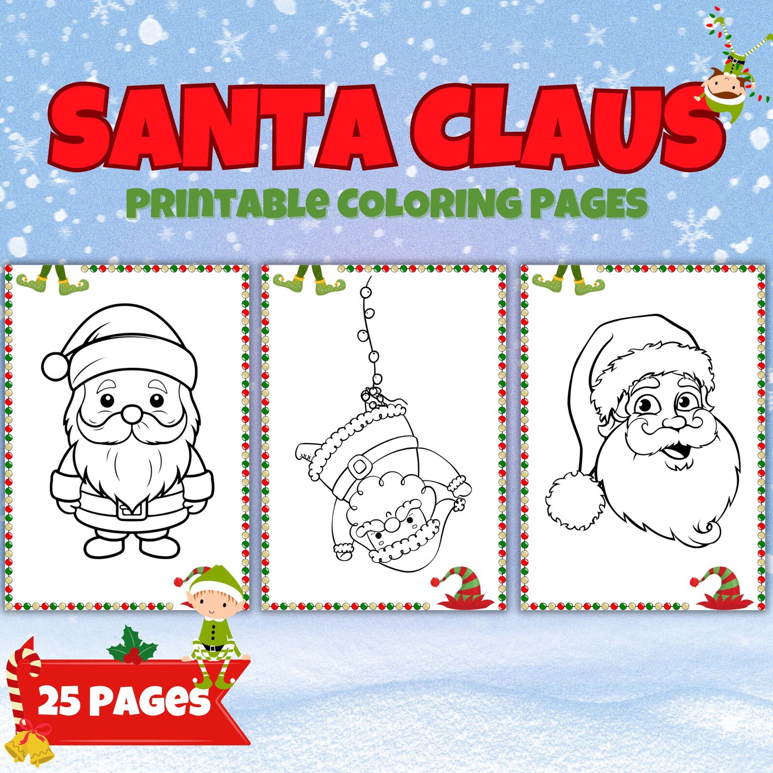 Santa Claus Coloring Page for Kids Christmas Coloring Pages Etsy