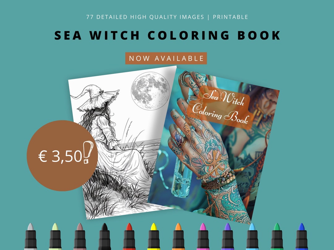 Sea Witch Coloring Book 77 Detailed High Quality Images Printable Relaxing and Meditative ...