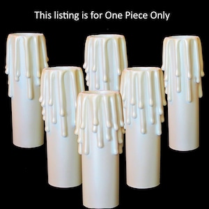 May include: Six white candle covers with a drippy wax design. This listing is for one piece only.