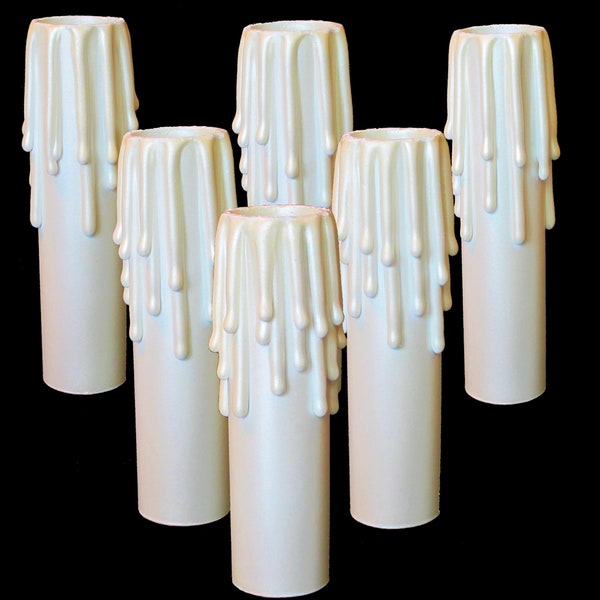 Set of 6 pc 2-1/2" tall Ivory Pearl high heat resin candle cover candelabra base chandelier socket cover candle sleeve for use on 3/4" sockt