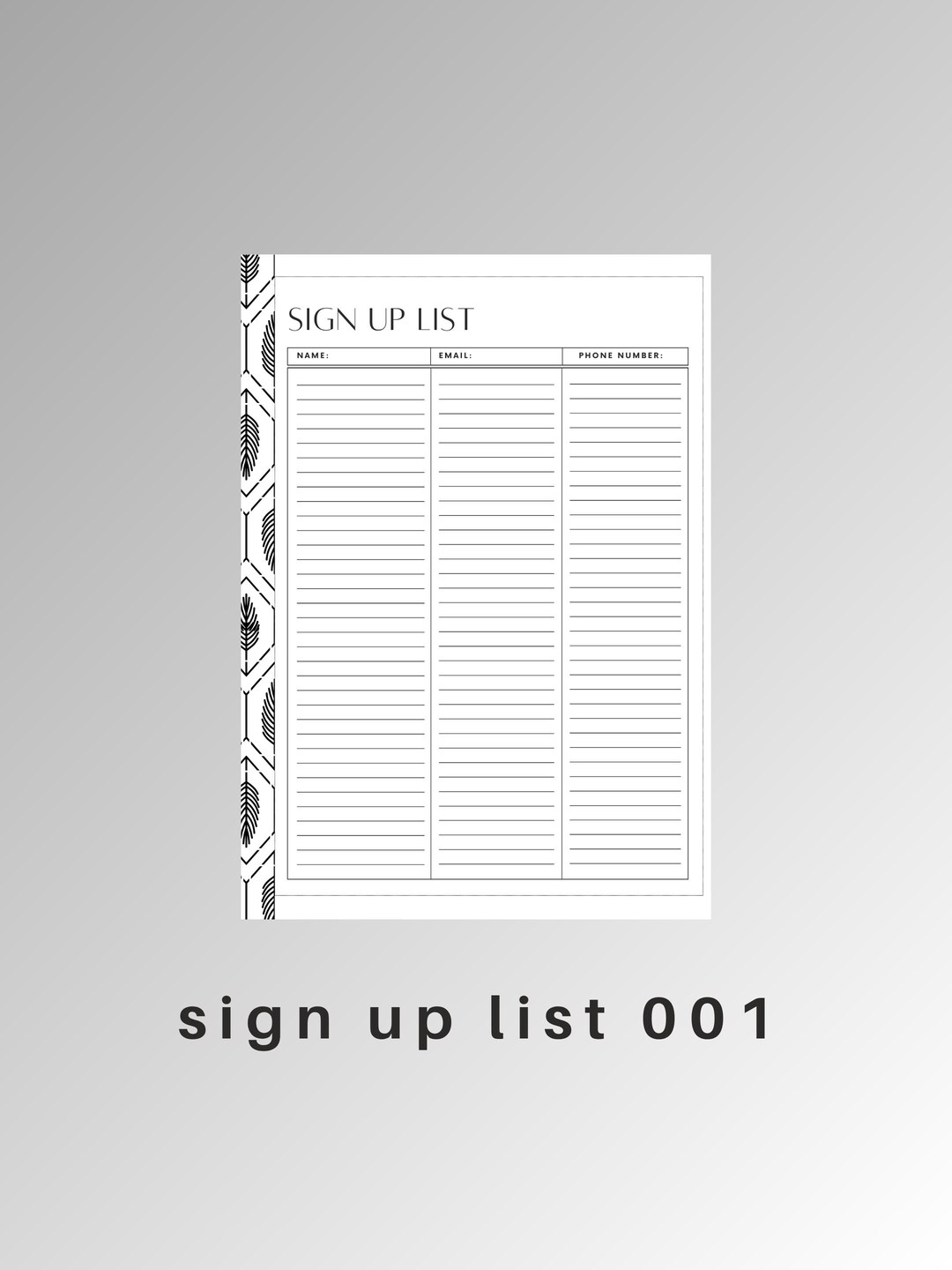 Up List Example Sign up List Printable | Editable PDF Sheet for Events, Classes, Groups ...