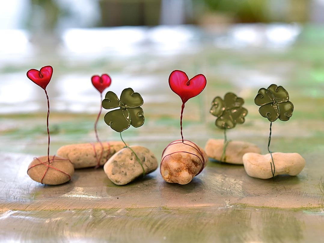 Heart or clover as decoration for your glass garden, bottle garden or terrarium