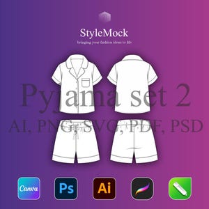 Maqueta plana de conjunto de pijama – Dibujos planos de moda de ropa de dormir (ai, svg, png, pdf, psd)