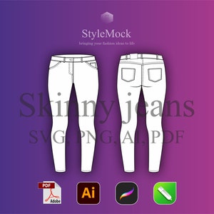 Skinny Jeans Vector Mockup - Illustrator Template Denim Vector Procreate Template Streetwear Vector Clothing Fashion Flat drawings Jeans