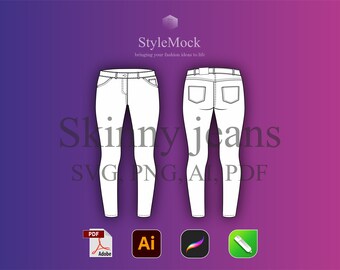 Maqueta vectorial de jeans ajustados: dibujos planos de moda (ai, svg, png, pdf)