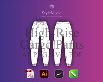 Maqueta de pantalones cargo de tiro alto - Plantilla vectorial (ai, svg, png, pdf)