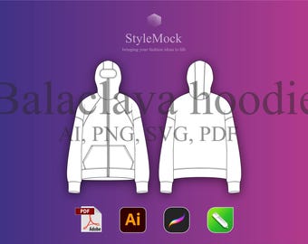Balaclava Hoodie Vector Mockup - Illustrator Template Streetwear Vector Hoodie Procreate Template Vector Clothing Fashion Flat drawings