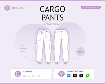 High-Rise Cargo Pants Flat Mockup - Vector Template Streetwear (ai, svg, png, pdf)