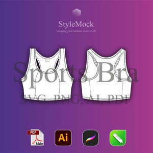 Fitness bra Vector Mockup - Illustrator Template Yoga wear Procreate Template Vector Flat drawings Gym Wear Mockup