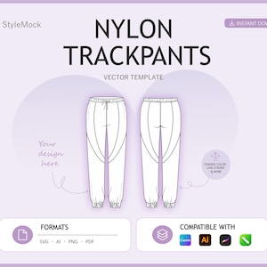 Nylon Track Pants Vector Mockup – Sportswear Fashion Flat (ai, png, svg, pdf)