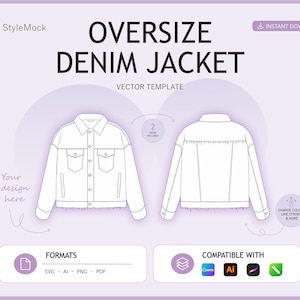 Vektor-Mockup einer übergroßen Jeansjacke – Modische Flachzeichnungen (ai, png, svg, pdf)