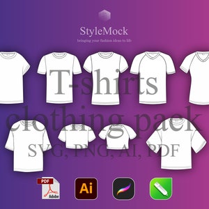 T-shirts collection Vector Mockups pack - Illustrator Template Mockup Streetwear Procreate Template Vector Clothing Fashion Flat drawings