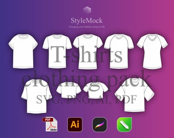 T-Shirt Vector Mockup Templates – Clothing Flat Drawings (ai, svg, png, pdf)