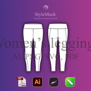 Leggings Vector Mockup - Illustrator Template Vector Sketch Procreate Template PNG Sportswear Vector Clothing Fashion Flat drawings AI SVG