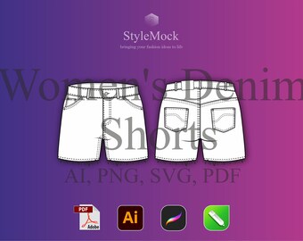 Denim Shorts Vector Mockup – Fashion Flat Drawings (ai, svg, png, pdf)