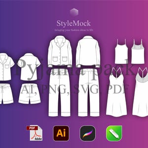 Puede incluir: Un conjunto de pijamas con una camisa de manga larga y pantalones, una camisa de manga corta y pantalones cortos, y dos vestidos sin mangas. Los pijamas son todos blancos y tienen un diseño simple.