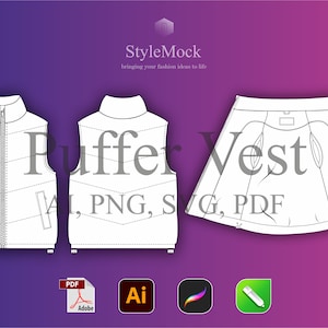 Puffer Vest Vector Mockup: Sportswear Fashion Flat (Digital Download)