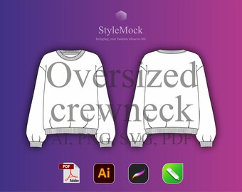 Übergroßer Rundhalsausschnitt Mockup – Vektor-Vorlage (ai, svg, png, pdf)