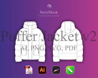 Puffer Jacket Vector Mockup – Fashion Flat Drawings (ai, svg, png, pdf)