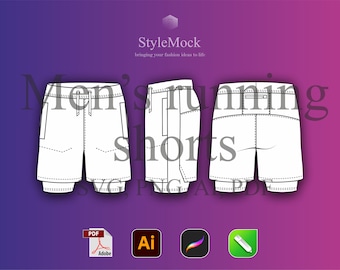 Maqueta de pantalones cortos de running para hombre: boceto plano, ilustración vectorial (ai, png, svg, pdf)