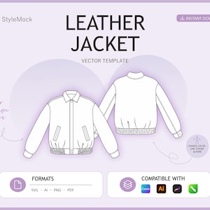Lederjacken-Vektor-Mockup – Illustrator-Vorlage, Modedesign (ai, svg, png, pdf)