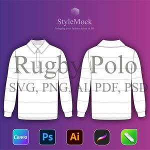 Mockup rugbypoloshirt: vectorsjabloon voor Illustrator, Canva en Procreate (PSD)