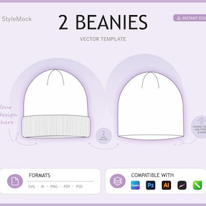 Beanie Hat Mockups - Fashion Flat Vector Template (ai, png, svg, pdf, psd)