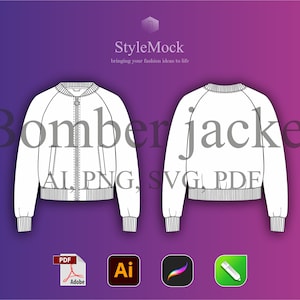 Bomber Jacket Mockup - Illustrator Template Vector Mockup Procreate Template PNG Streetwear Vector Clothing Fashion Flat drawings AI SVG