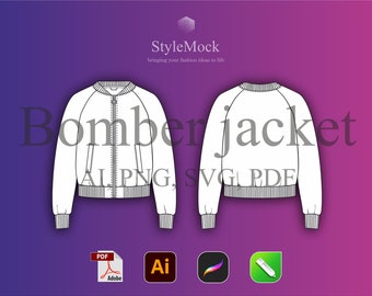 Bomber Jacket Vector Mockup - Fashion Flat Drawings (ai, png, svg, pdf)