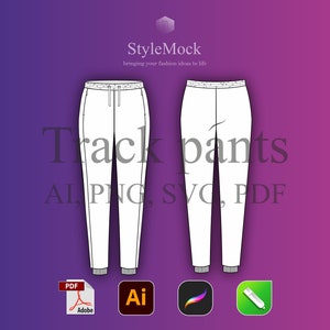 Track Pants Vector Mockup - Illustrator Template Sweatpants Mockup Sportswear Procreate Template Vector Clothing Fashion Flat drawings AI