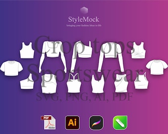 Crop Top Vector Mockup Pack – Fashion Flat Drawings (ai, svg, png, pdf)