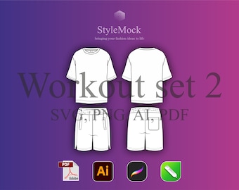 スポーツウェアのベクターモックアップ：Tシャツ＆ショーツのファッションフラットデザイン（デジタルダウンロード）