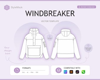 Maquete vetorial de jaqueta corta-vento - Desenhos planos de moda esportiva (ai, svg, png, pdf)