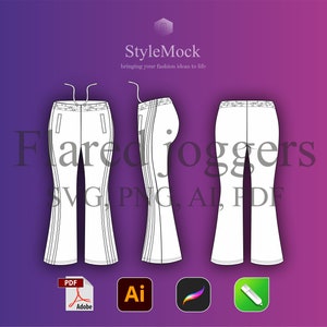 Flared sweatpants Mockup - Vector Illustrator Template Mockup Streetwear Procreate Template Vector Flat drawings