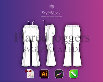 Flared Joggers Mockup - Vector Illustrator Template (svg, png, ai, pdf)