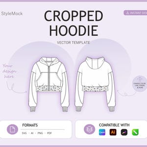 Crop Zip-Up Hoodie Vector Mockup – Sportswear Fashion Flat Drawings (ai, svg, png, pdf)
