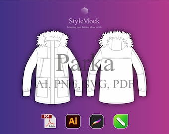 Hooded Parka Jacket / Outerwear Coat With Pockets CAD Sketch