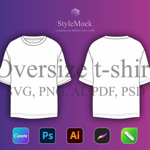 Streetwear Oversize T-Shirt Vector Mockup – Fashion Flat Drawings, Tech Sketch (svg, png, ai, pdf, psd)