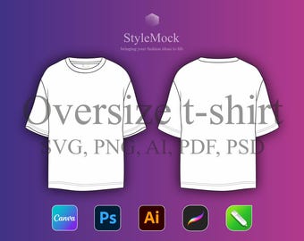 Streetwear Oversize T-Shirt Vektor Mockup – Mode Flache Zeichnungen, Tech Skizze (svg, png, ai, pdf, psd)