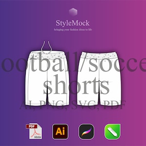 Soccer Shorts Vector Mockup - Illustrator Template Football wear Vector Sketch Procreate Template Vector Clothing Fashion Flat drawings