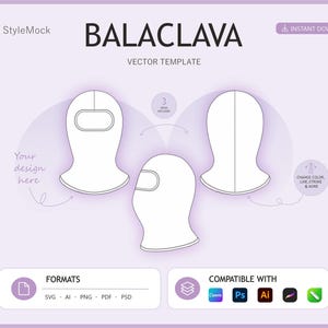 Balaclava Vector Mockup - Illustrator Tech Sketch Template Procreate, Headwear SVG, PSD Flat Drawings (Digital Download)
