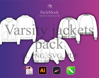 Pack de maquettes vectorielles Varsity Jacket - Illustration de mode (ai, png, svg, pdf)